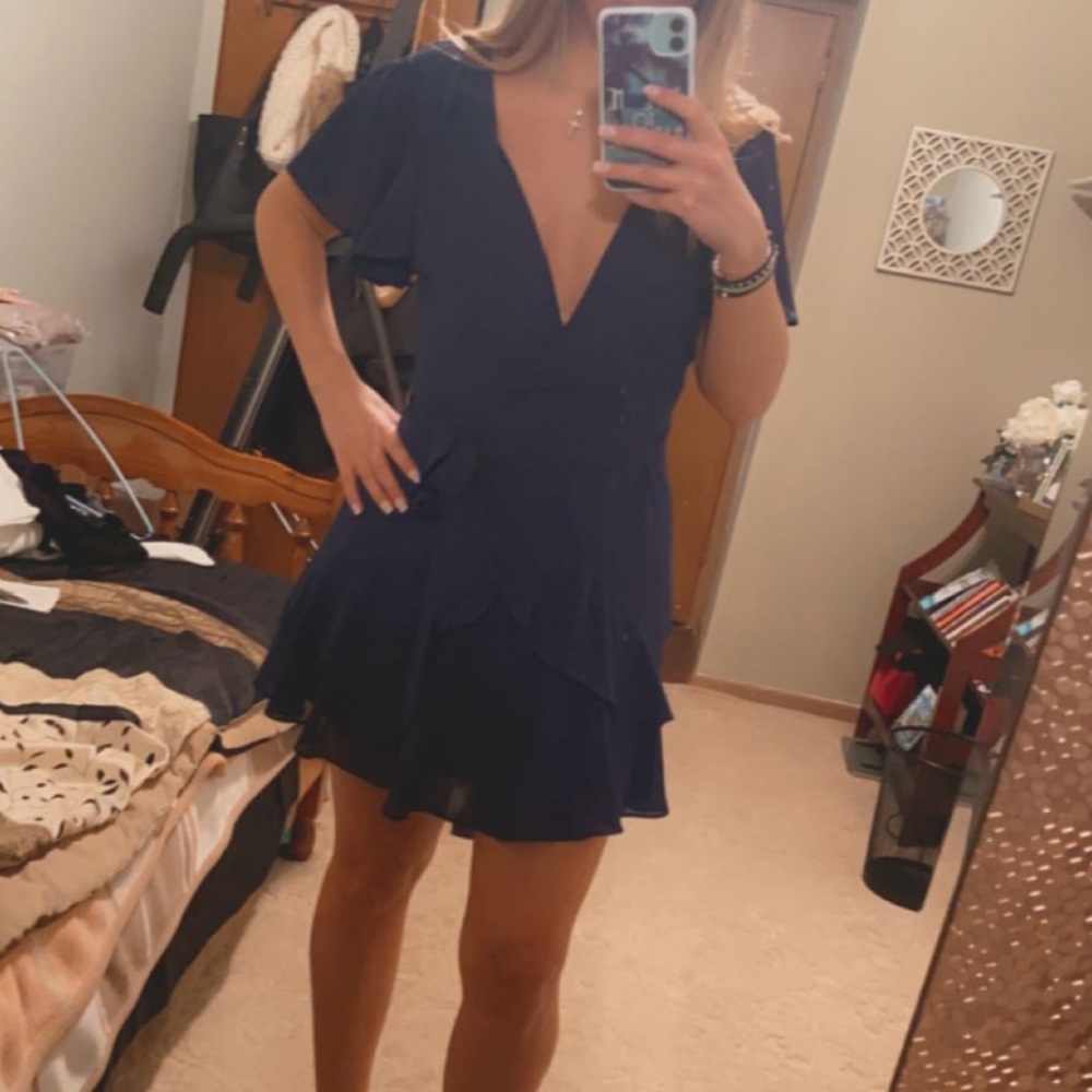 Navy blue ruffled dress from lulus